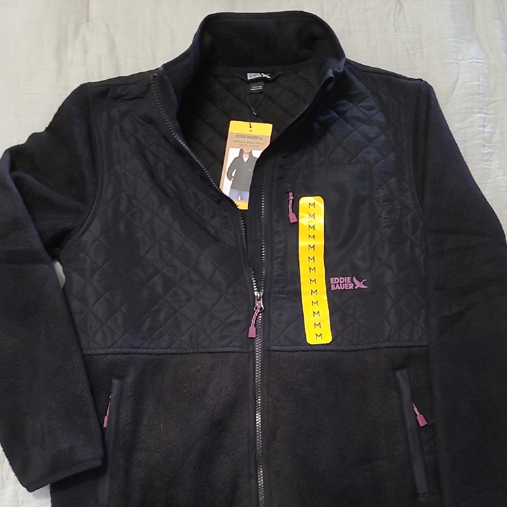 Eddie Bauer Black Fleece Jacket with Quilted Panels